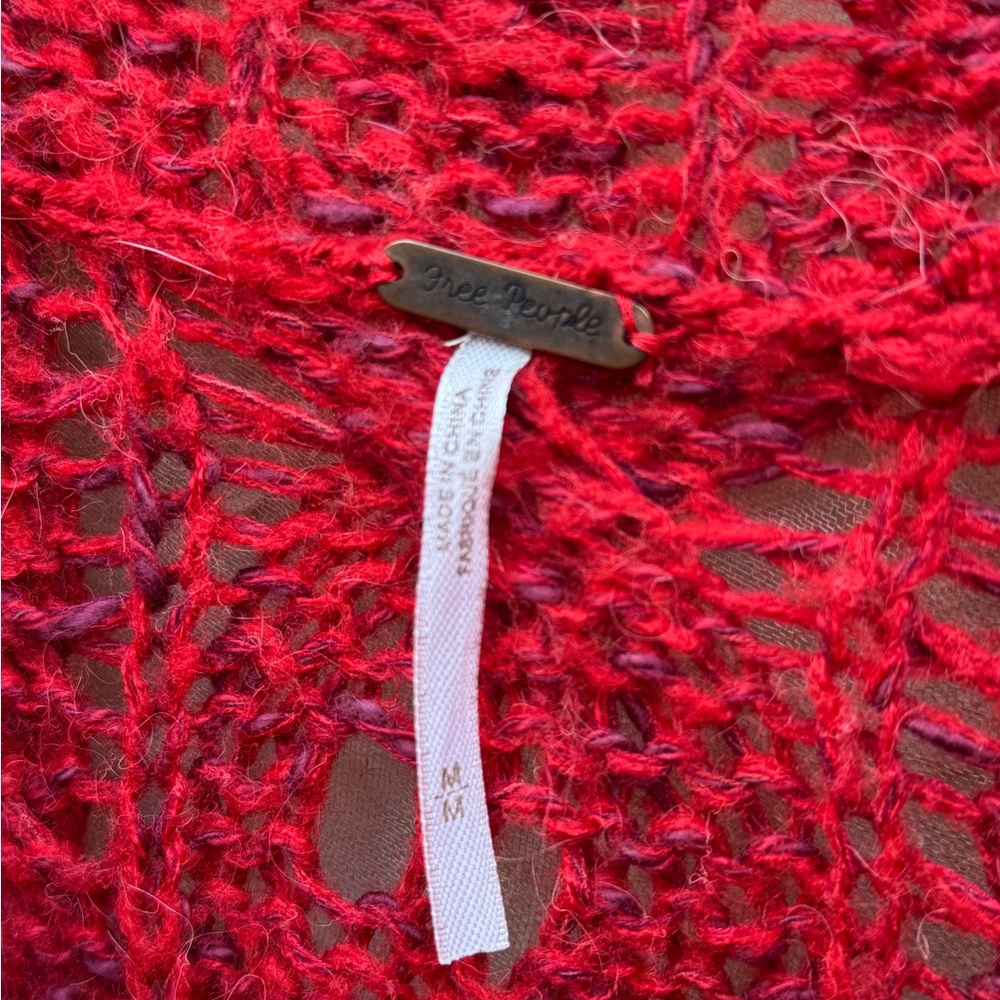 Free People Red Cable Knit Off the Shoulder Tunic Sweater - Picture 6 of 7